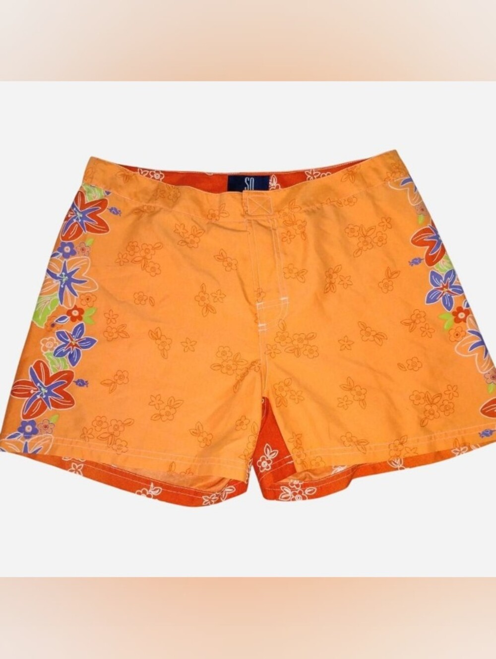 Vtg SO Floral Orange Hibiscus Board Shorts Swim Trunks Y2K Medium